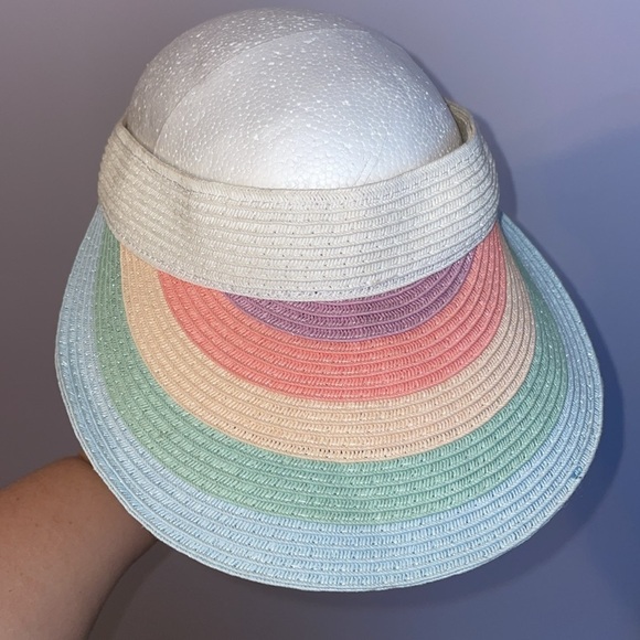 Unbranded Rainbow Paper Straw Visor Hat Adjustable Velcro Back Strap OS - Picture 1 of 11